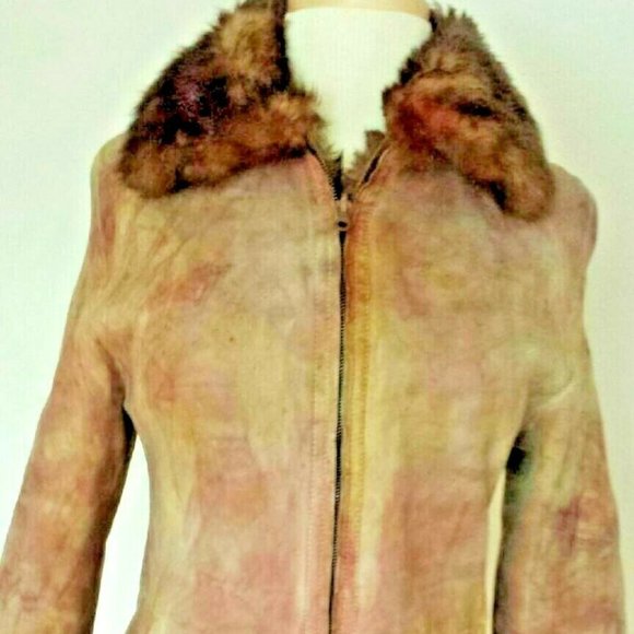 Italian suede shearling sheepskin winter coat tan black beige brown Medium Large